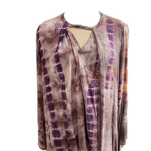 Umgee Bohemian tie dye a line dress with key hole size Small Bell Sleeves - Picture 3 of 8